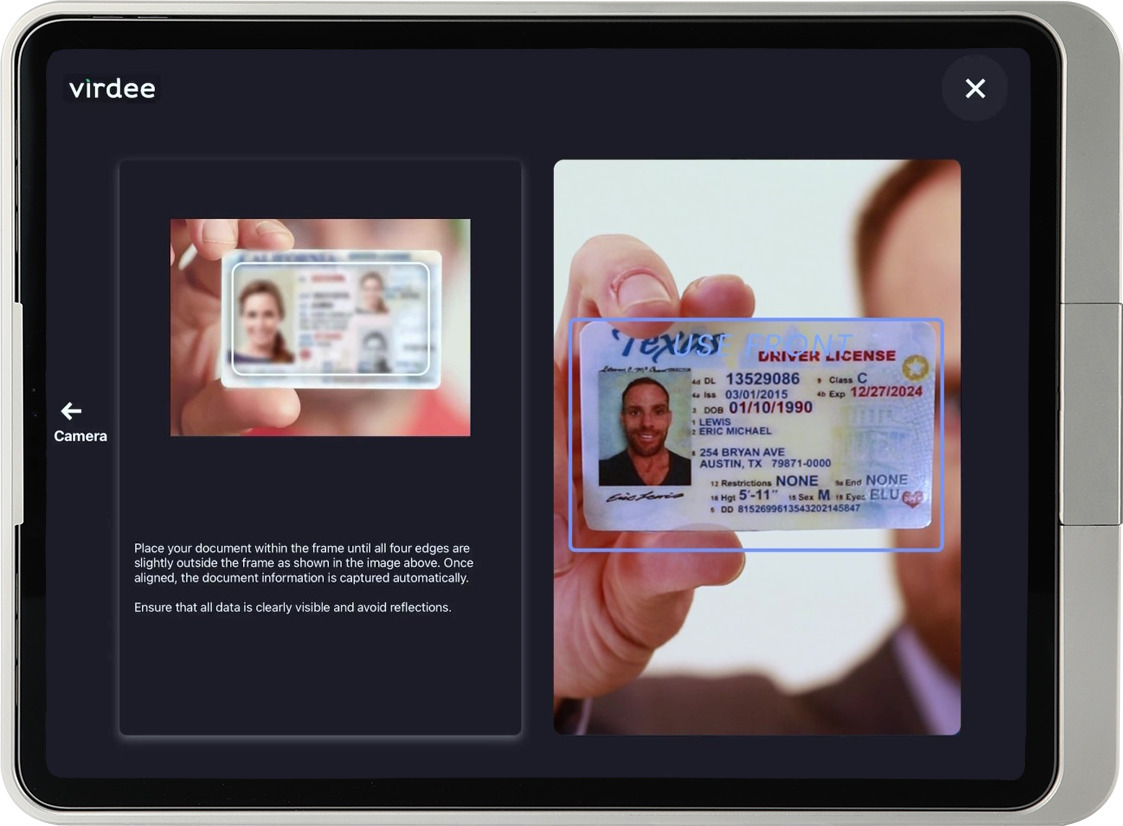 Virdee ID check in kiosk: ID is scanned to verify identity