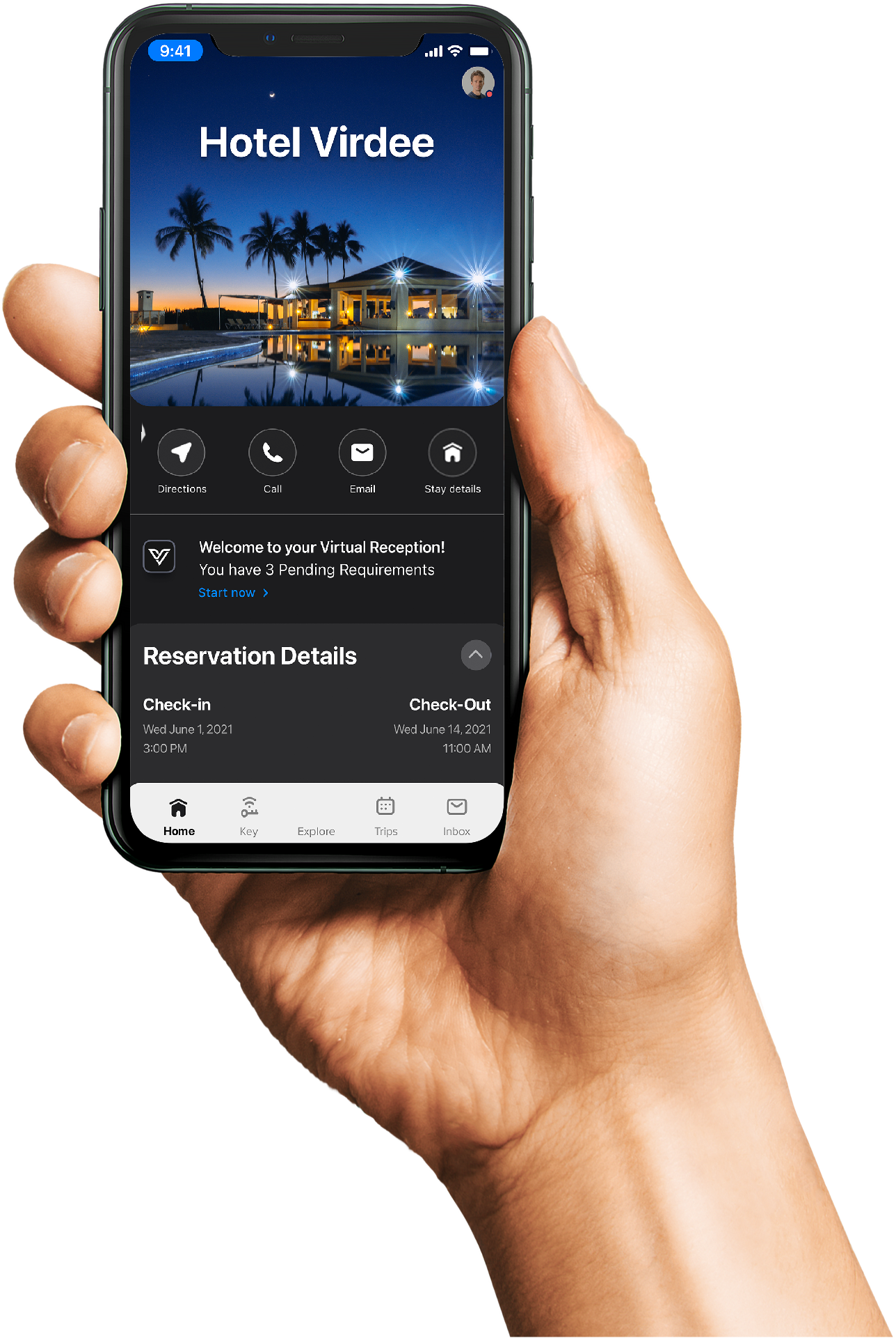 Virdde App - Phone in hand - main screen - hospitality
